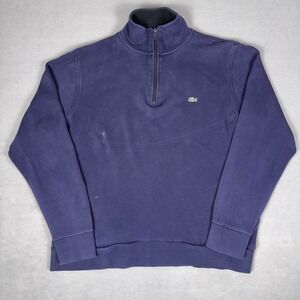 Lacoste Mens XXL Quarter Zip Pullover Sweater Navy Blue Cotton Stand Collar
